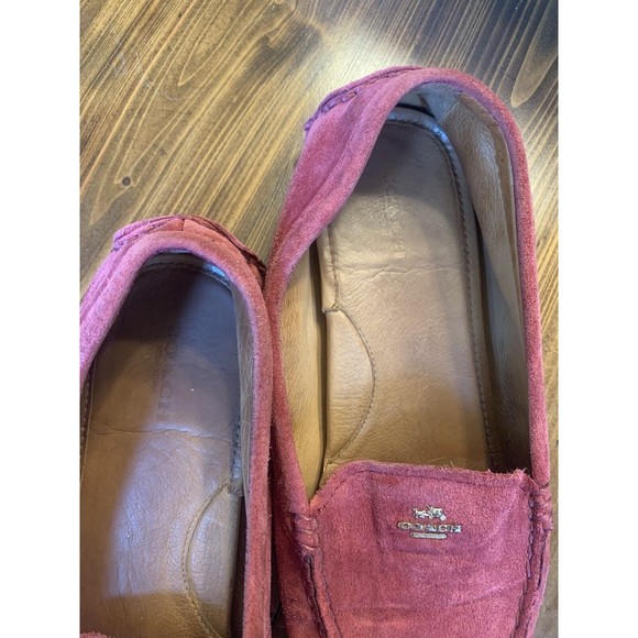 Coach Red 9.5 B Amber Suede Leather Loafer Driving Boat Moccasin Shoes Slip On - Picture 5 of 11